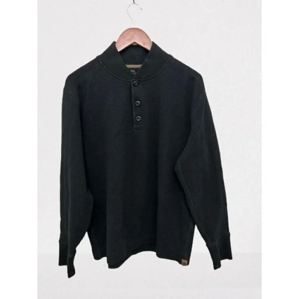 Banana Republic Cotton Waffle Henley Sweater Black Size Large